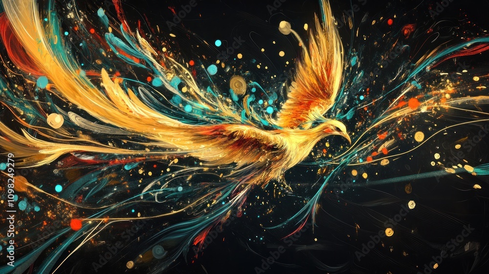 Fototapeta premium Golden Phoenix: A Symphony of Color and Light