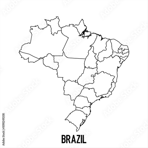 brazil - solid black outline border map of country area. Simple flat vector illustration.