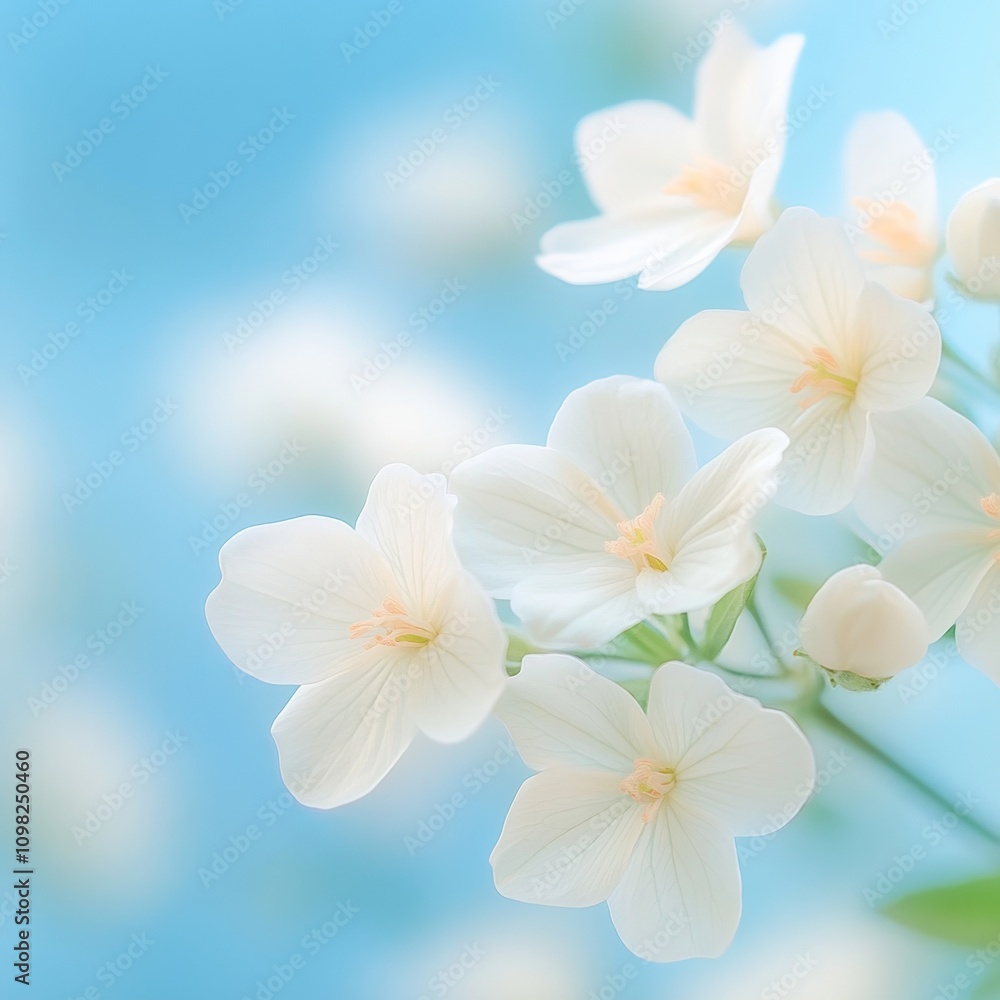 Obraz premium Delicate White Flowers on a Blue Background