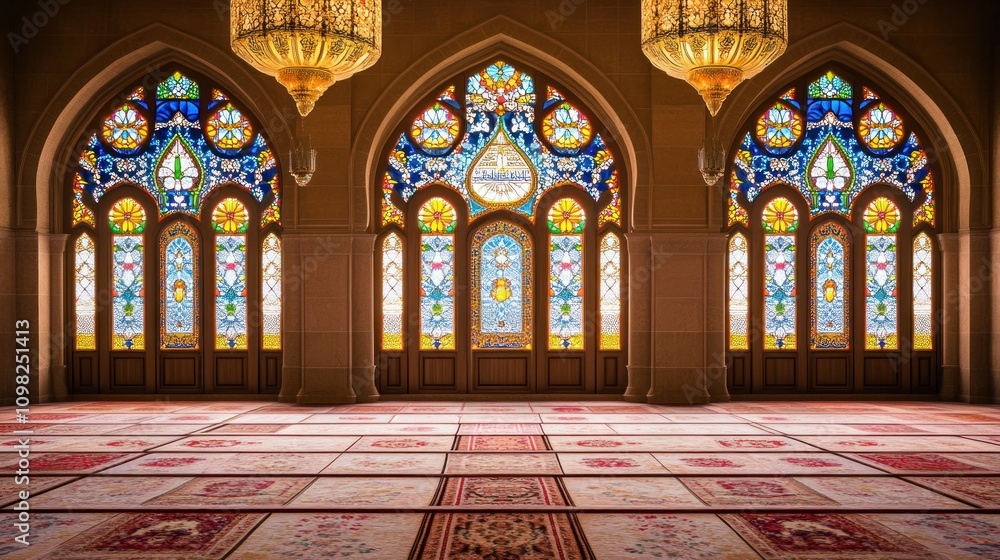 Obraz premium Magnificent Mosque Interior: Stained Glass Splendor