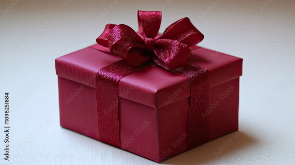 Fototapeta premium A charming red gift box sits elegantly, inviting excitement with its delicate ribbon bow