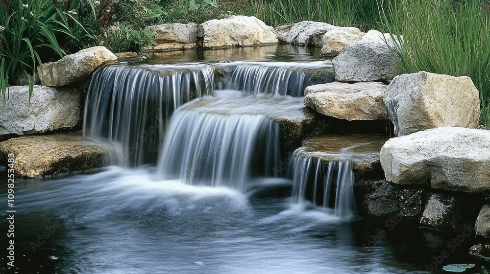 custom made wallpaper toronto digitalSerene Waterfall Cascading Over Rocks in a Tranquil Garden