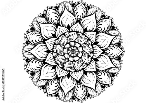 mandala floral pattern for design,features stunning details 
that create a timeless and mesmerizing design. Perfect for home decor, textiles, 
and stationery,Coloring book,anti-stress, 
for coloring k photo