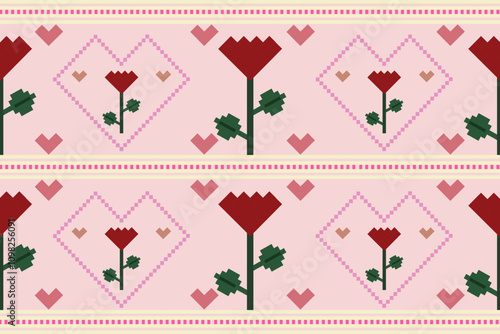 seamless pattern with hearts and rose