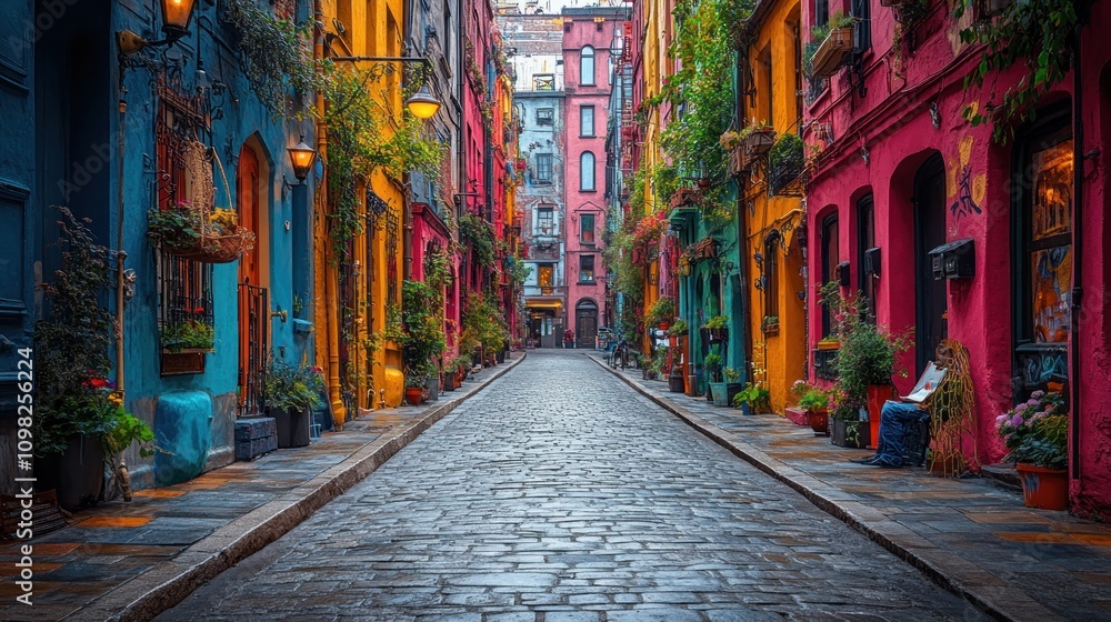 Fototapeta premium Vibrant Colorful Street in Istanbul, Turkey