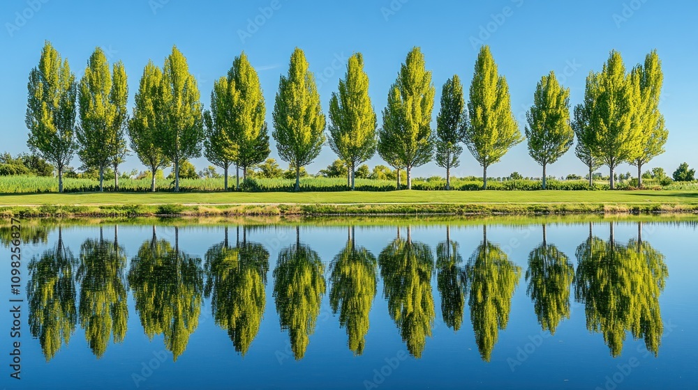 Fototapeta premium Ten Trees Mirror Reflection on Calm Lake