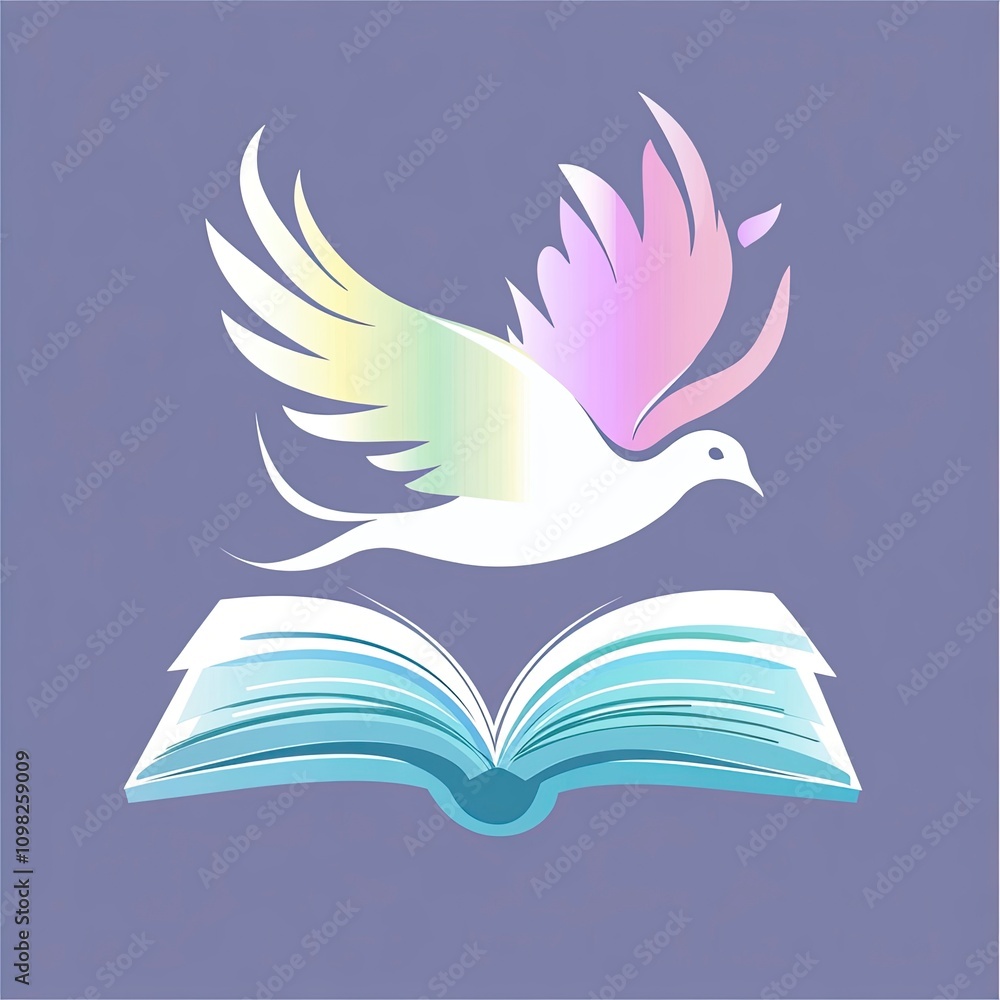 Fototapeta premium a pastel colored logo with a white dove instead of the dove's wings we find an open book the book allows it to fly this logo must reflect education and excellence generative ai