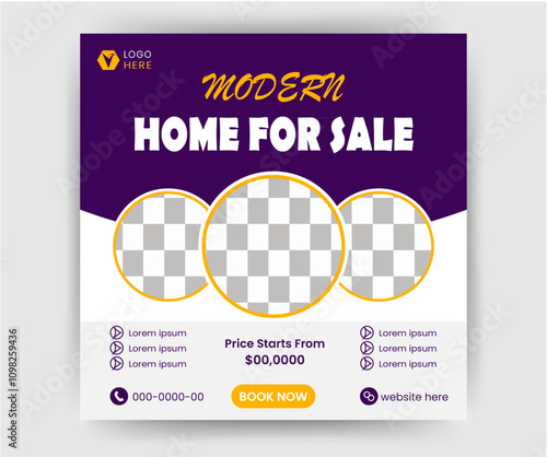 Real estate property sale social media post or square banner design. Vector illustration.