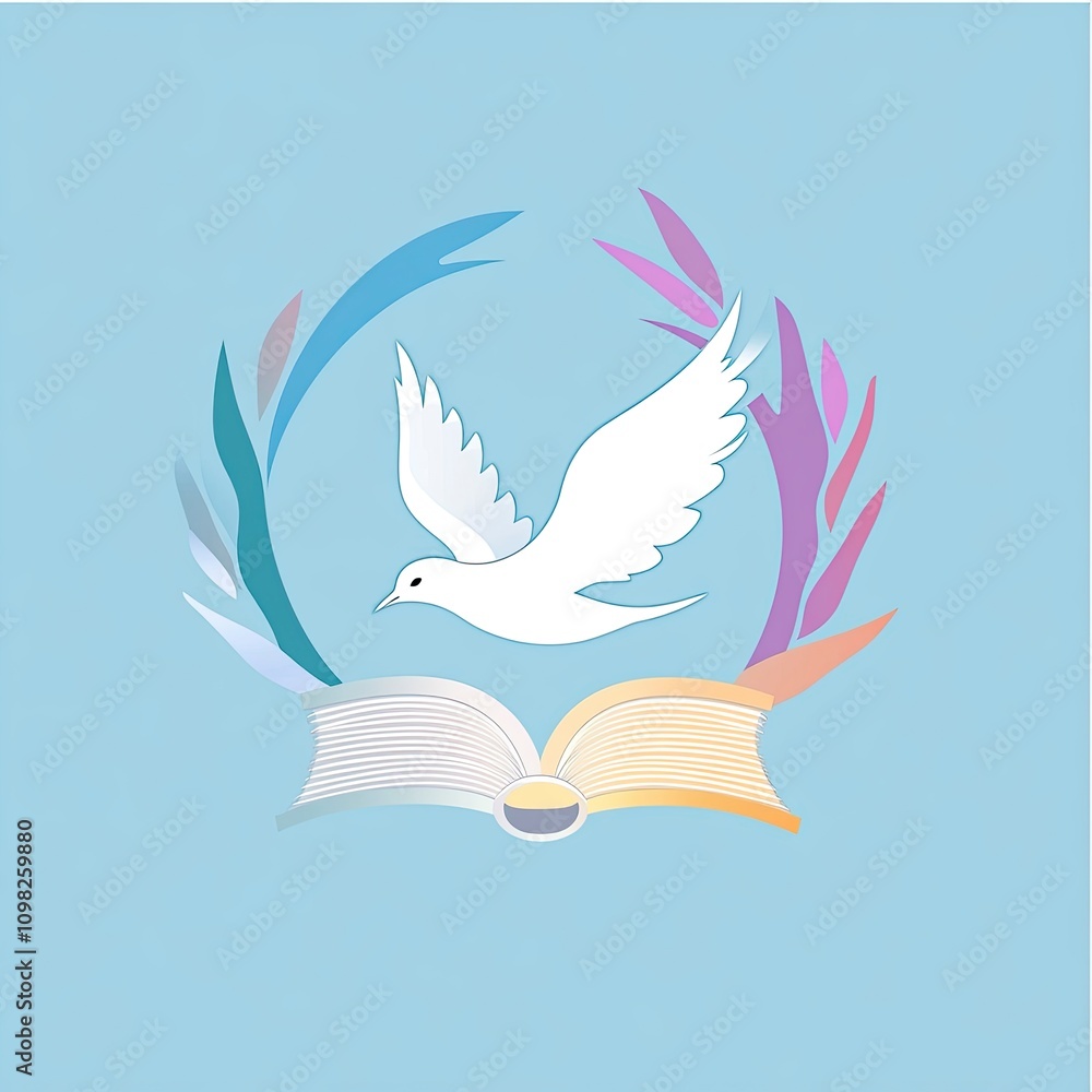 Obraz premium a pastel colored logo with a white dove instead of the dove's wings we find an open book the book allows it to fly this logo must reflect education and excellence generative ai