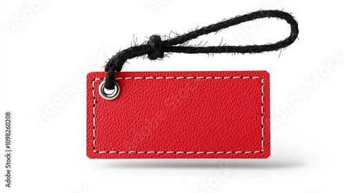 Striking red tag with a smooth polished surface and a durable tie perfect for organizing labeling and categorizing items in a modern minimalist setting against a transparent backdrop photo