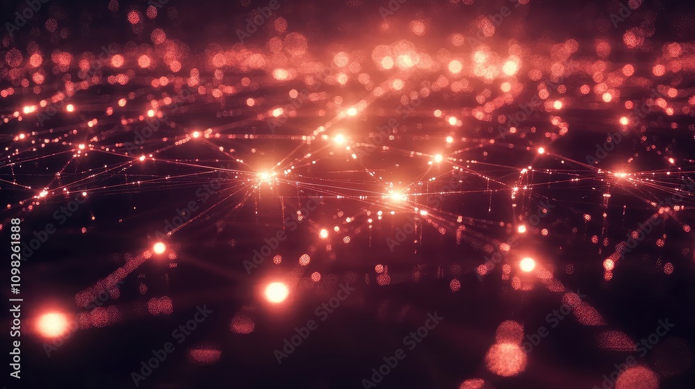 Obraz premium Geometric network of glowing data nodes with lines connecting points, creating an abstract digital network pattern