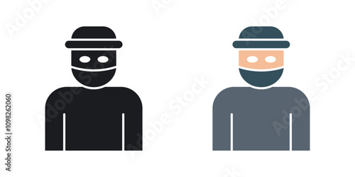 Robber icon set in black and colored version