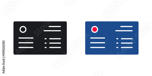 Business card icon set in black and colored version