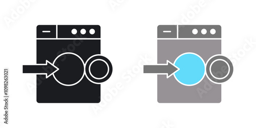 Loading laundry icon set in black and colored version