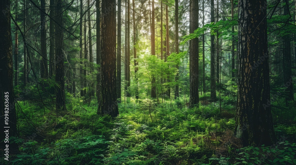 Fototapeta premium Serene Sunlit Forest Wilderness