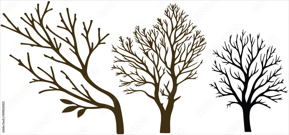 Obraz premium bare tree silhouettes, Black cartoon trees without leaves vector