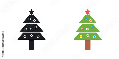 Christmas tree icons in black and colored version