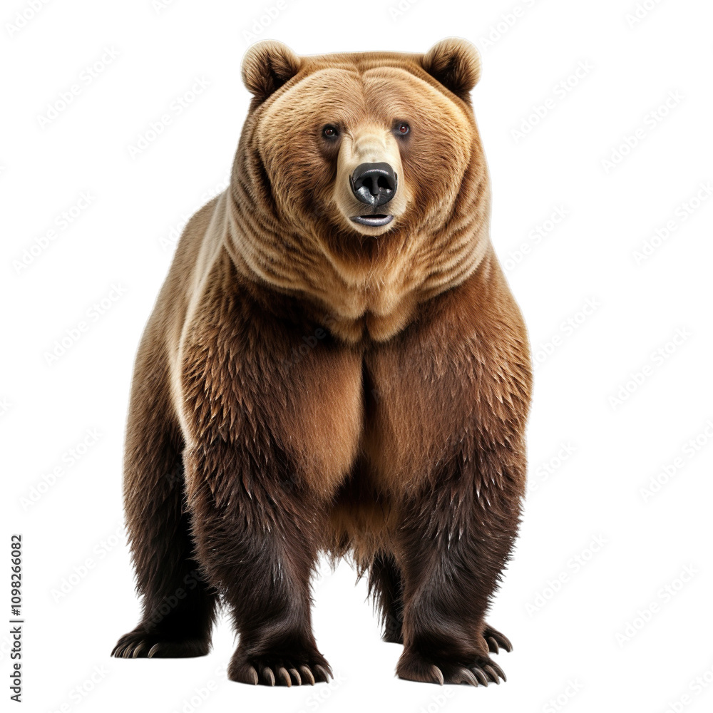 Obraz premium Large brown bear standing confidently in a natural pose, cut out, PNG file
