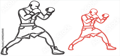 line art male boxer in action illustration vector