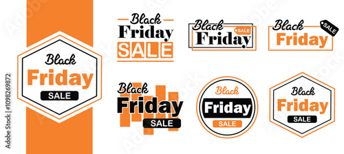 vector black Friday sale label tag set for banners, poster, flyers, postcards. with orange and black theme in white background