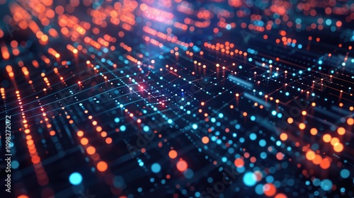 Wallpaper Mural Dynamic Abstract Light Grid with Blue and Orange Points Torontodigital.ca