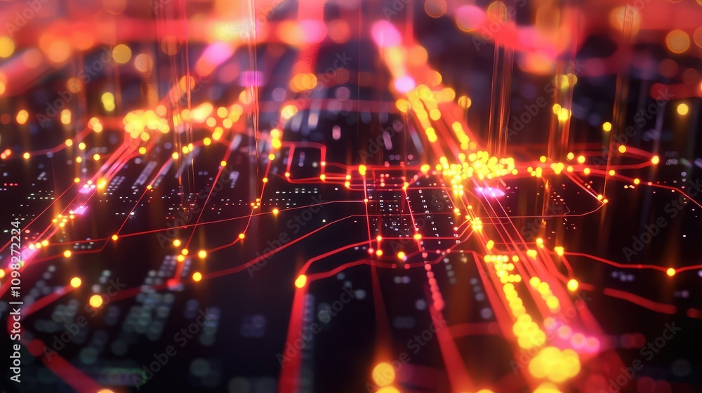 Obraz premium Futuristic Neon City Map with Glowing Data Points