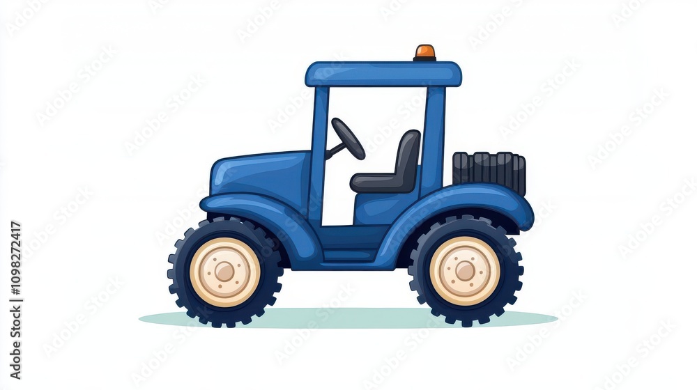 Obraz premium Blue tractor illustration on white isolated background.