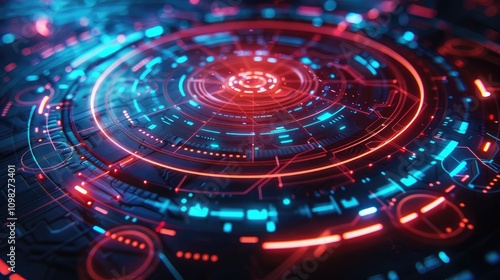 Wallpaper Mural Futuristic HUD Interface with Neon Light Effects Torontodigital.ca