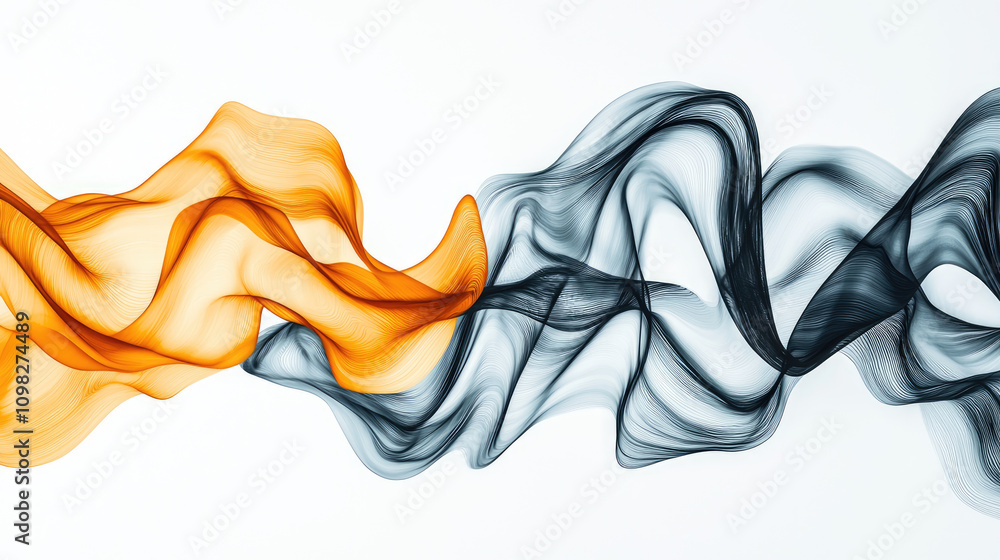 Obraz premium Flowing orange and black waves create dynamic visual effect