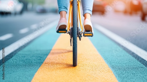 A person riding their bicycle to work, opting for an eco friendly mode of transportation. photo