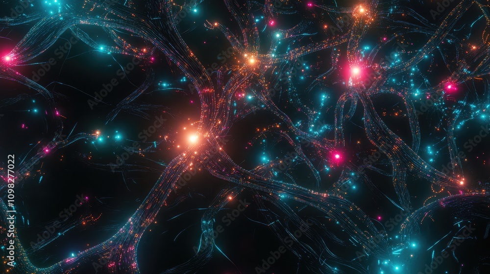 Fototapeta premium High-definition circuit pathways with neon highlights and interconnected nodes, resembling digital synapses