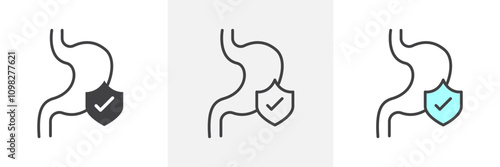 Stomach protection icon collection in black and white and colored style