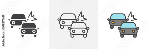 Car crash icon collection in black and white and colored style