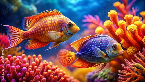 Colorful Fish Swimming Among Vibrant Coral Reef photo