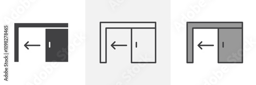 Sliding door icon collection in black and white and colored style