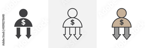 Reduce labor costs icon collection in black and white and colored style