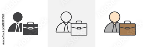 Businessman icon collection in black and white and colored style