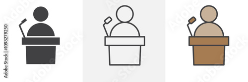 Public speaker icon collection in black and white and colored style
