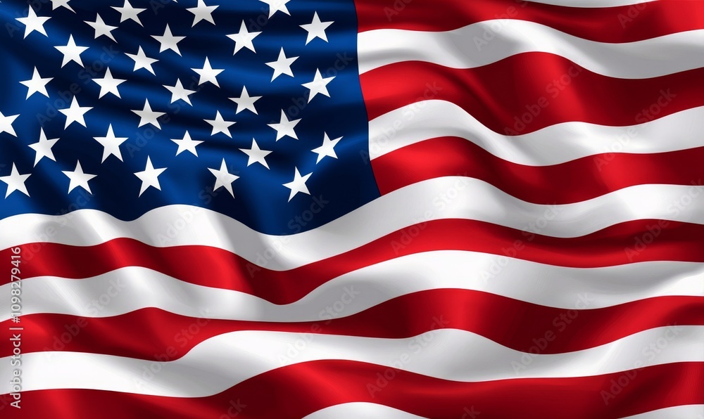 Fototapeta premium Close up studio shot of United States flag in high definition detail, USA