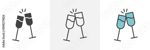 Clinking glasses icon collection in black and white and colored style