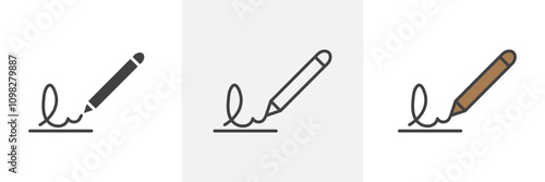 Signature icon collection in black and white and colored style
