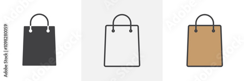 Shopping bag icon collection in black and white and colored style