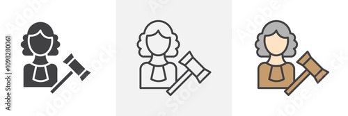 Judge icon collection in black and white and colored style