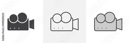 TV camera icon collection in black and white and colored style