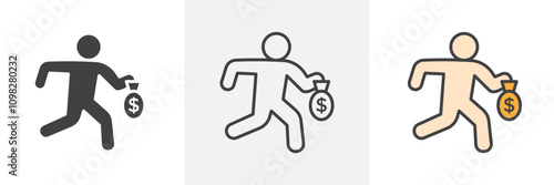 Thief icon collection in black and white and colored style