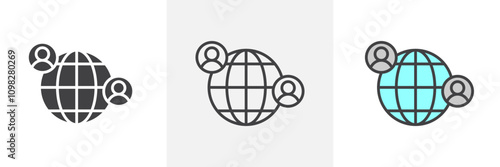Clients worldwide icon collection in black and white and colored style