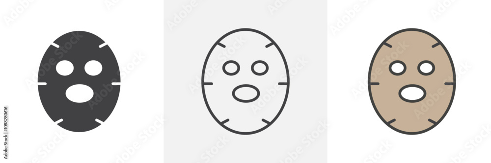 Fototapeta premium Face sheet mask icon collection in black and white and colored style