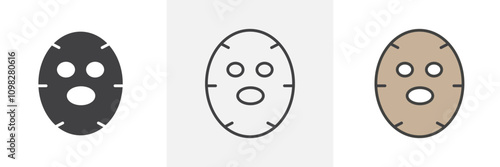 Face sheet mask icon collection in black and white and colored style