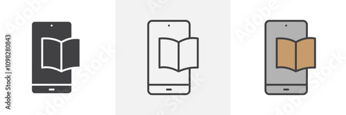 Ebook icon collection in black and white and colored style