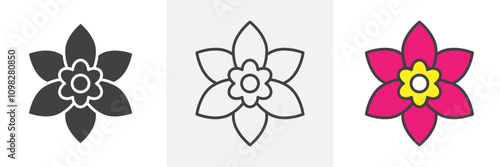 Daffodil icon collection in black and white and colored style